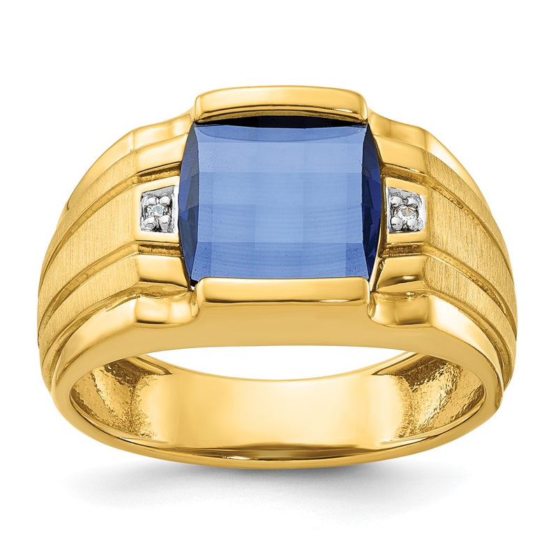 10K Yellow W/Rhodium Ibgoodman Men'S Cr. Sapphire And Diamond Complete Ring