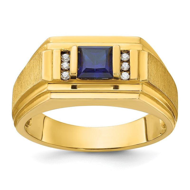 10K Yellow Gold Ibgoodman Men'S Cr.Sapphire And Diamond Satin Complete Ring