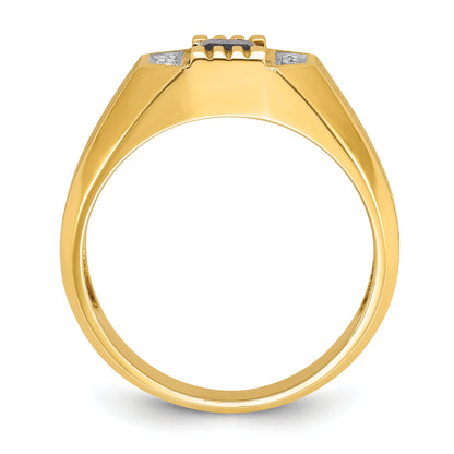 14k Yellow Gold Men's Created Sapphire and 1/20 carat Diamond Satin Complete Ring