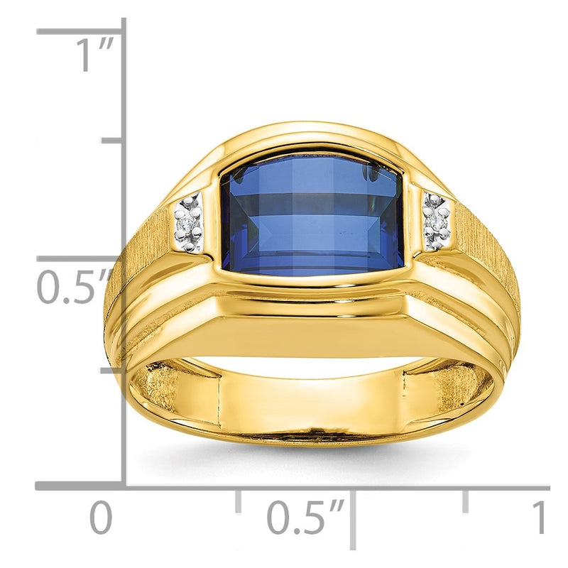 10K Yellow Gold Ibgoodman Men'S Polished/Satin Cr. Sapphire And Diamond Complete Ring