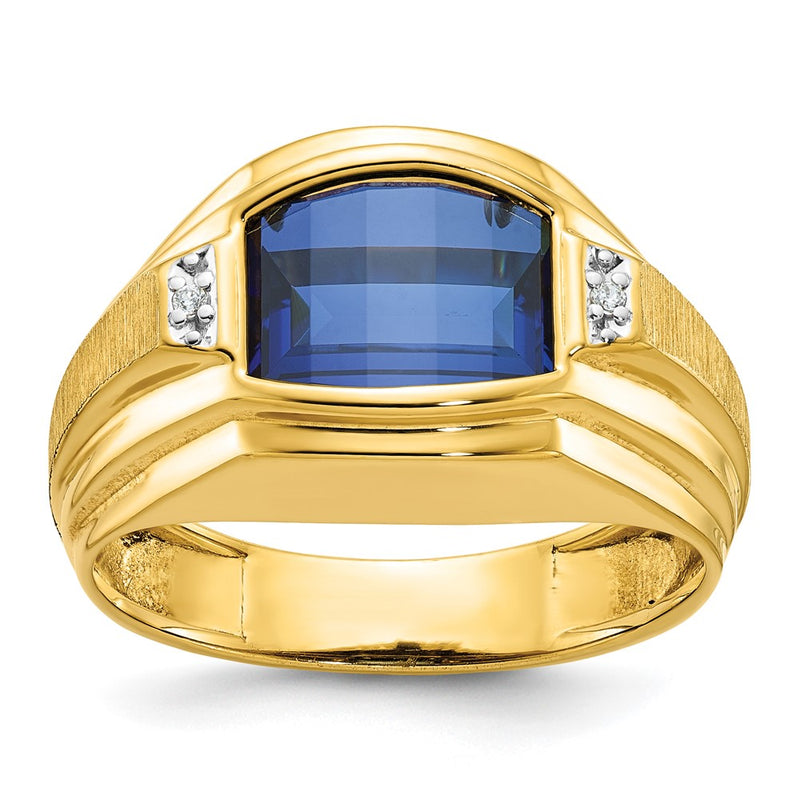 10K Yellow Gold Ibgoodman Men'S Polished/Satin Cr. Sapphire And Diamond Complete Ring