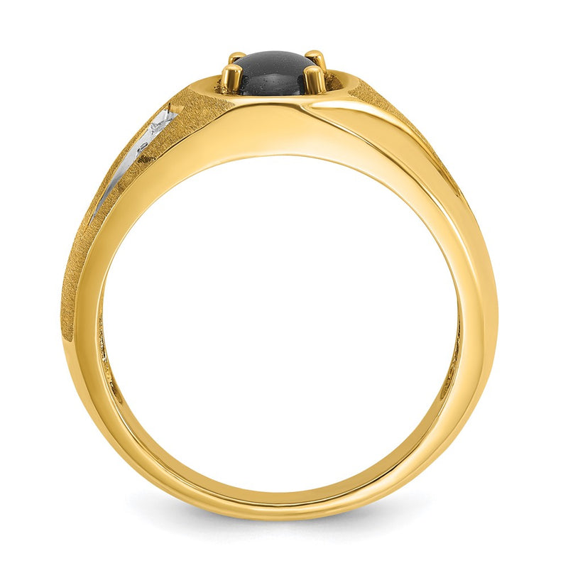 10K Yellow Gold Ibgoodman Men'S Satin Black Star Sapphire And Diamond Complete Ring