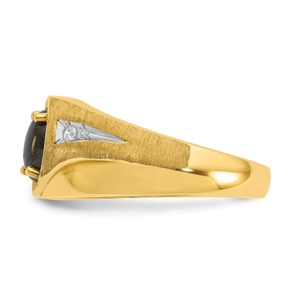 10K Yellow Gold Ibgoodman Men'S Satin Black Star Sapphire And Diamond Complete Ring