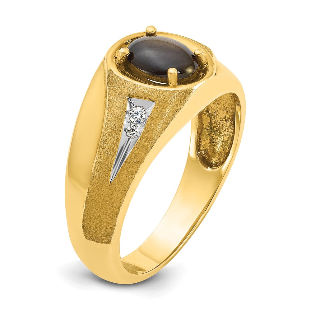 10K Yellow Gold Ibgoodman Men'S Satin Black Star Sapphire And Diamond Complete Ring