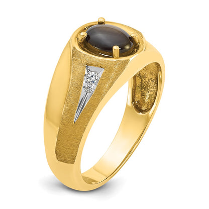 10K Yellow Gold Ibgoodman Men'S Satin Black Star Sapphire And Diamond Complete Ring