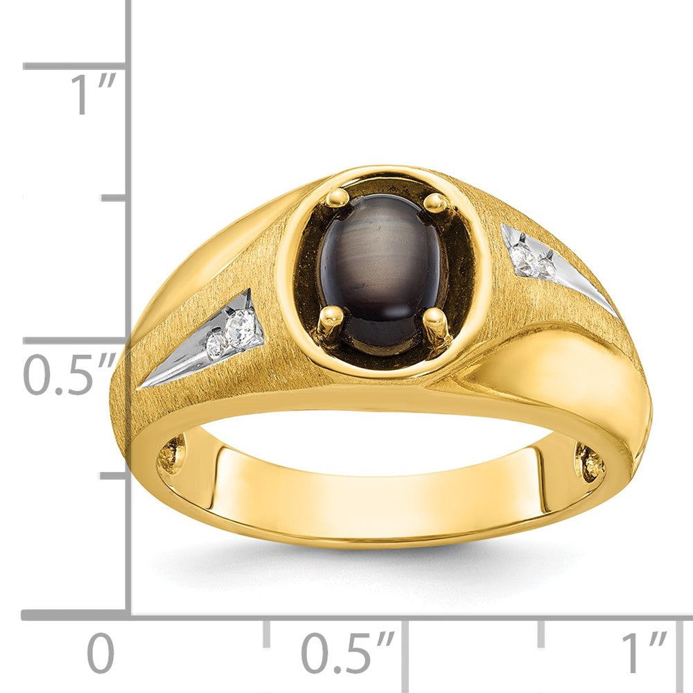 10K Yellow Gold Ibgoodman Men'S Satin Black Star Sapphire And Diamond Complete Ring