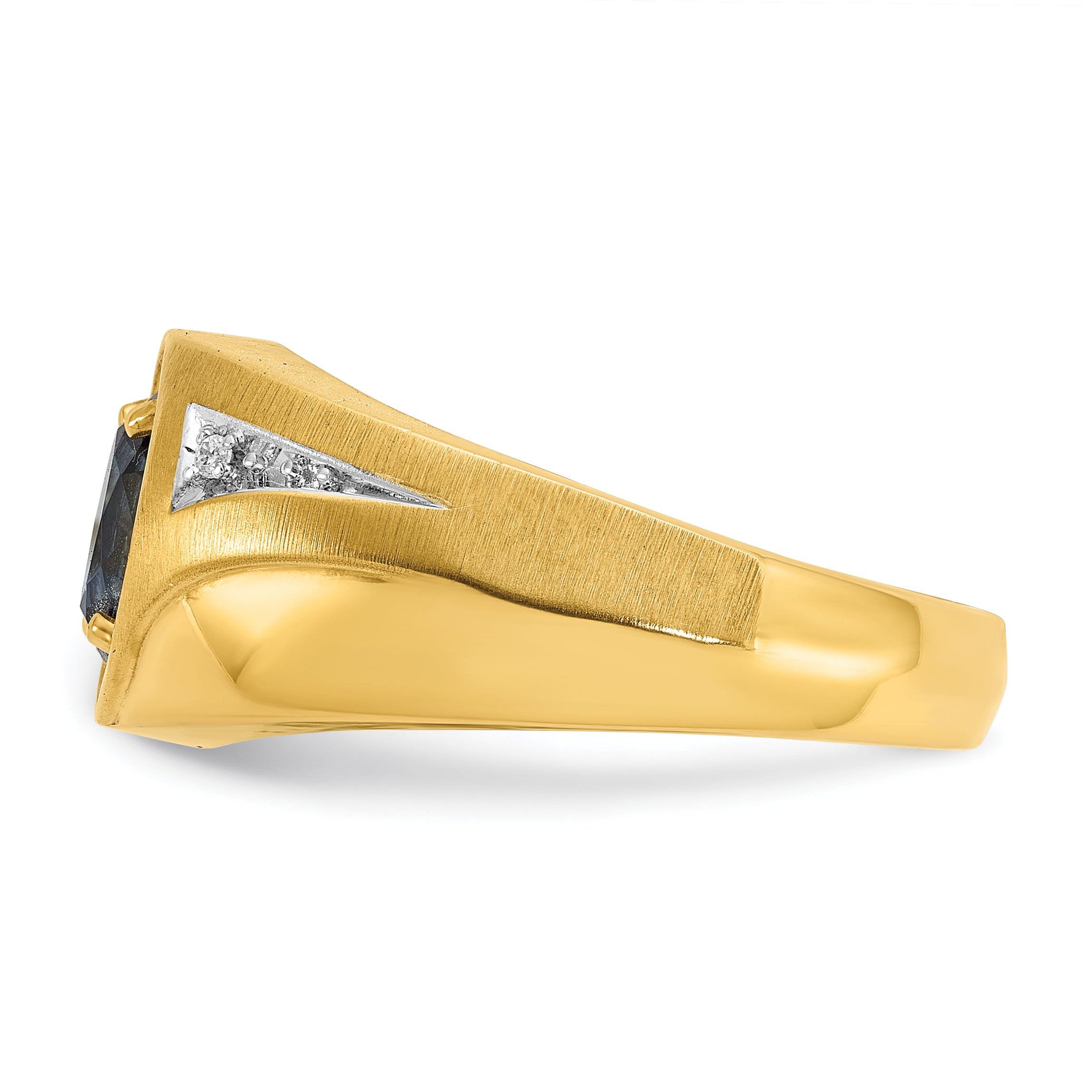 14k Yellow Gold Men's Created Sapphire and Diamond Satin Complete Ring
