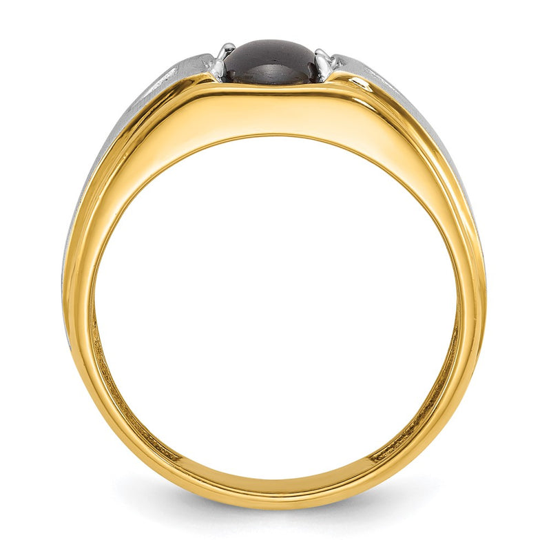 10K Two-Tone Ibgoodman Men'S Polished Satin And Grooved Black Star Sapphire A Quality Diamond Ring