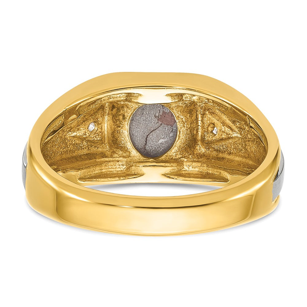 10K Two-Tone Ibgoodman Men'S Polished Satin And Grooved Black Star Sapphire A Quality Diamond Ring