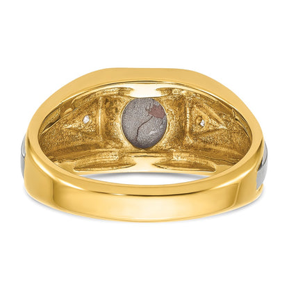 10K Two-Tone Ibgoodman Men'S Polished Satin And Grooved Black Star Sapphire A Quality Diamond Ring
