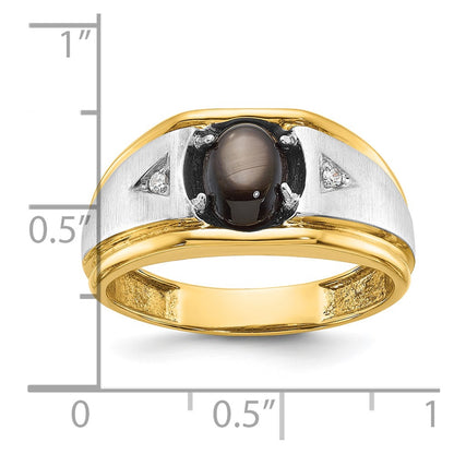 10K Two-Tone Ibgoodman Men'S Polished Satin And Grooved Black Star Sapphire A Quality Diamond Ring