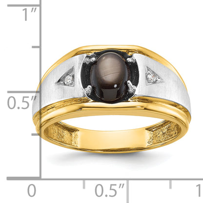 10K Two-Tone Ibgoodman Men'S Polished Satin And Grooved Gemstone Diamond Ring Mounting