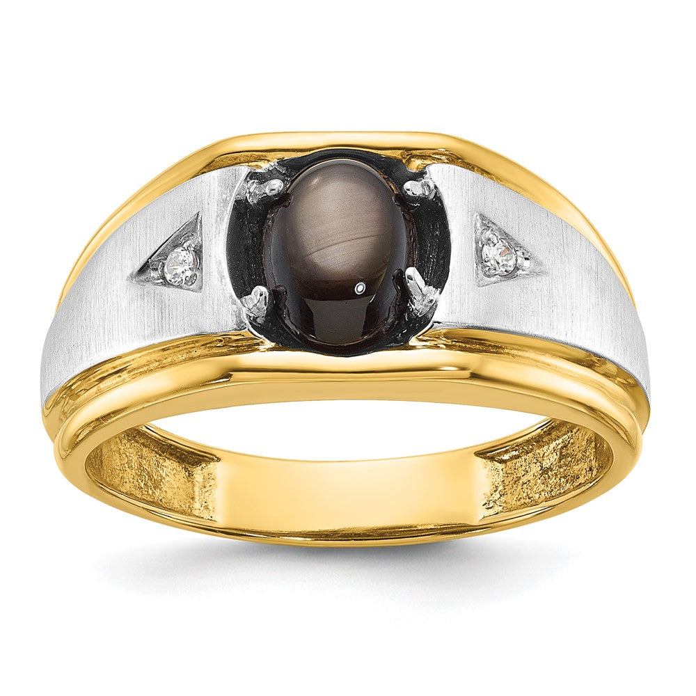 10K Two-Tone Ibgoodman Men'S Polished Satin And Grooved Gemstone Diamond Ring Mounting