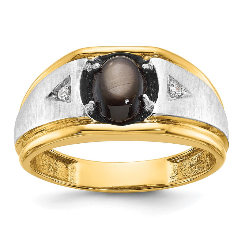10K Two-Tone Ibgoodman Men'S Polished Satin And Grooved Gemstone Diamond Ring Mounting