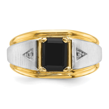 10K Two-Tone Ibgoodman Men'S Satin Onyx And Diamond Complete Ring