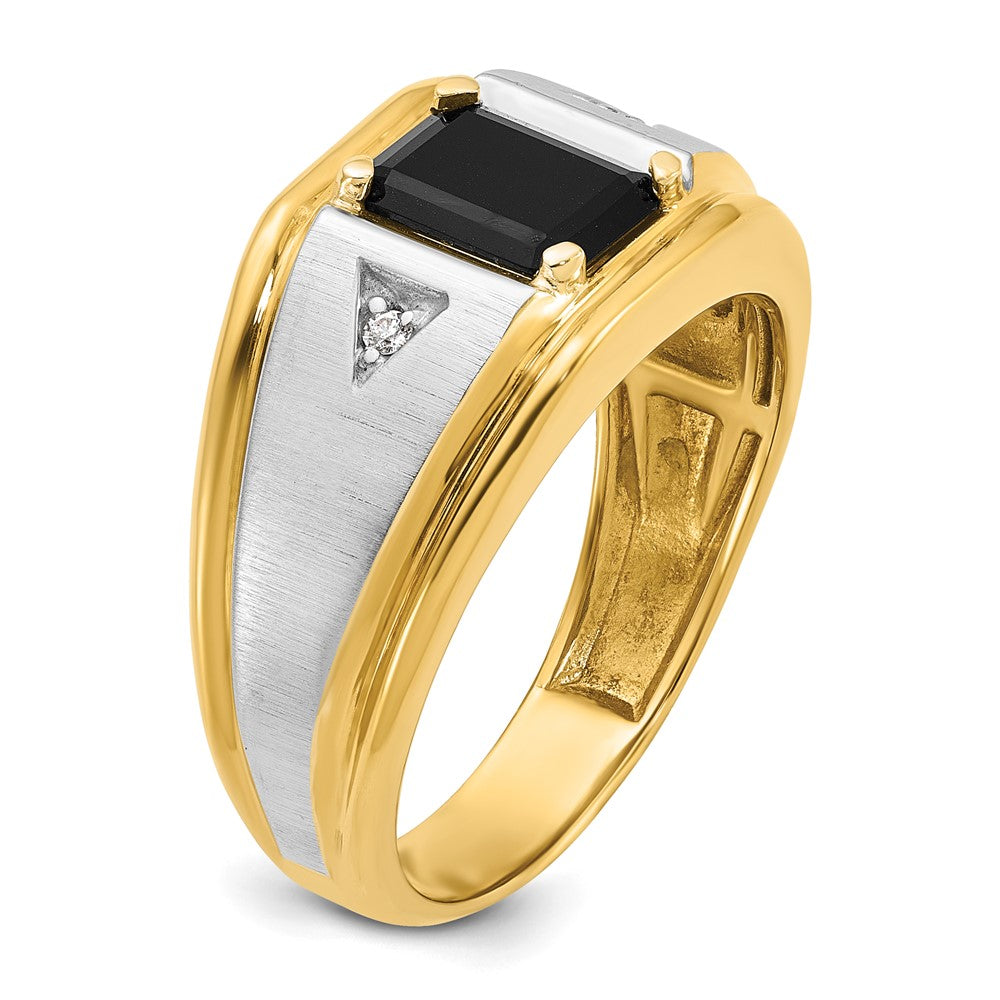 10K Two-Tone Ibgoodman Men'S Satin Onyx And Diamond Complete Ring
