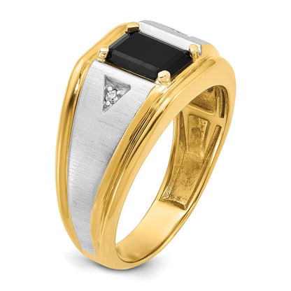 10K Two-Tone Ibgoodman Men'S Satin Onyx And Diamond Complete Ring