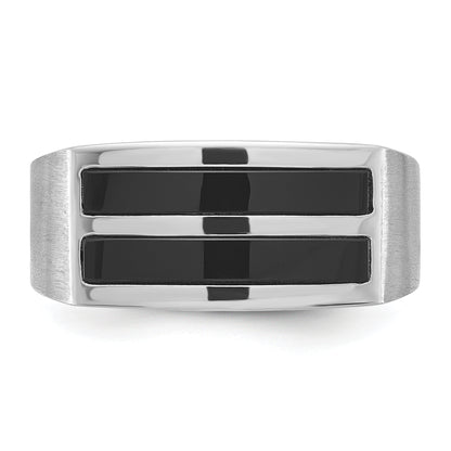14k White Gold Men's Satin Onyx Complete Ring