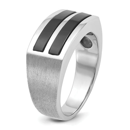 14k White Gold Men's Satin Onyx Complete Ring