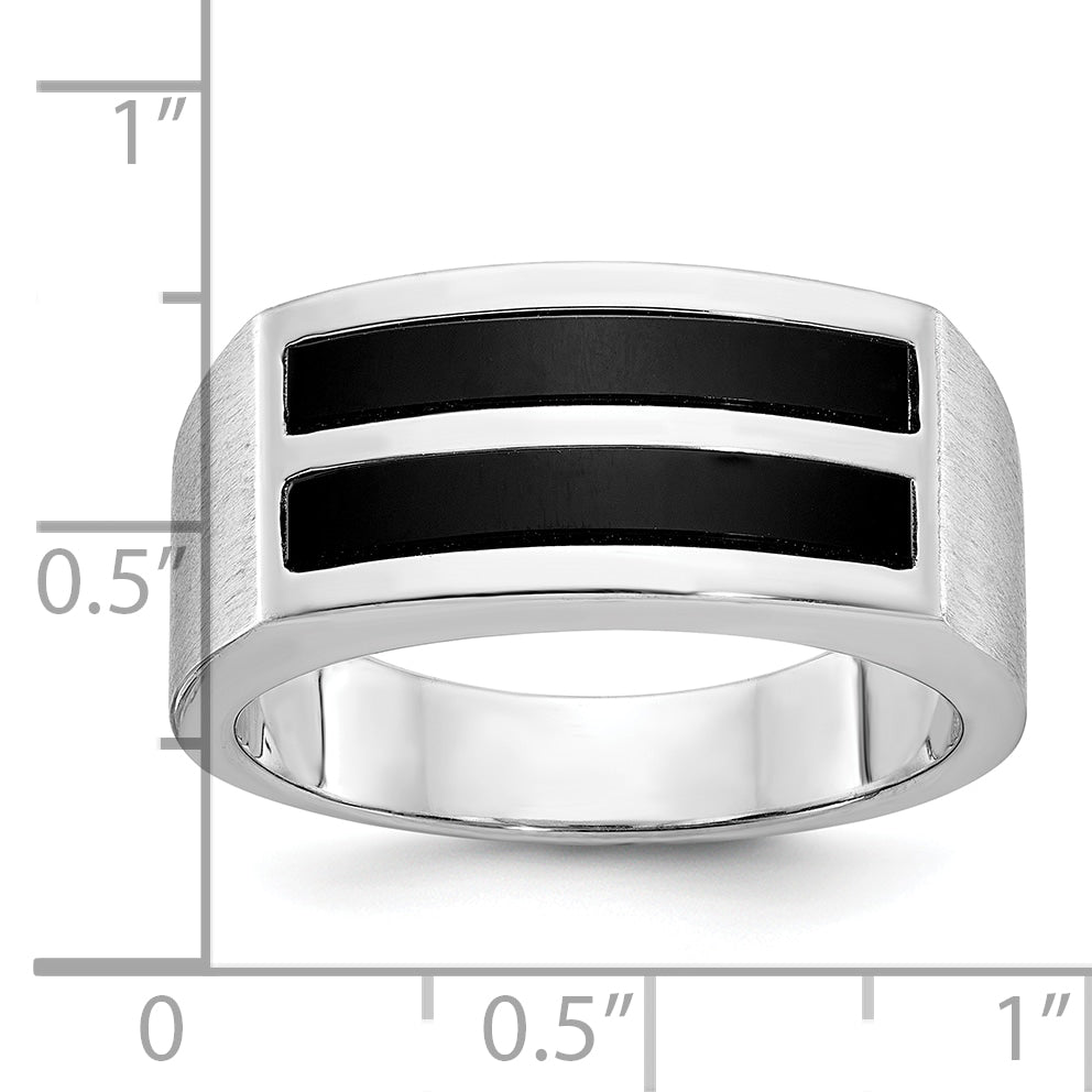 14k White Gold Men's Satin Onyx Complete Ring