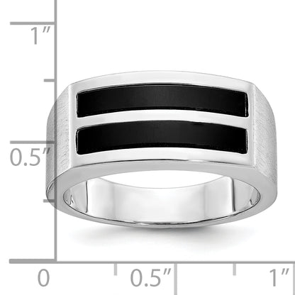 14k White Gold Men's Satin Onyx Complete Ring