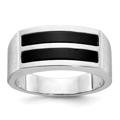 14k White Gold Men's Satin Onyx Complete Ring