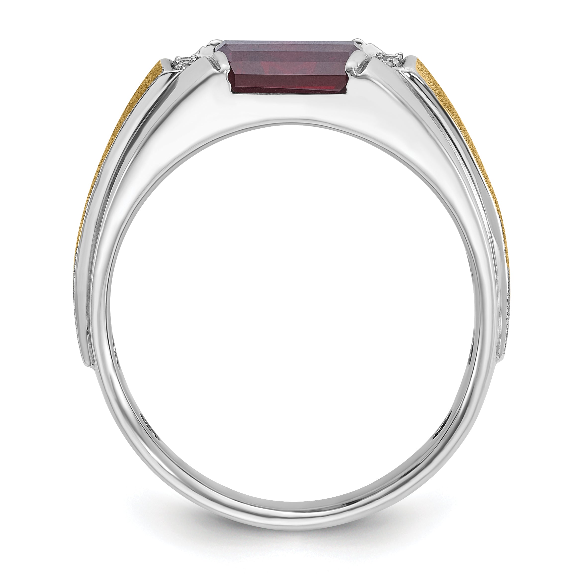 14k Two-tone Gold Men's Satin Created Ruby and 1/20 carat Diamond Complete Ring