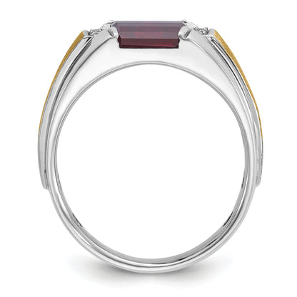 14k Two-tone Gold Men's Satin Created Ruby and 1/20 carat Diamond Complete Ring