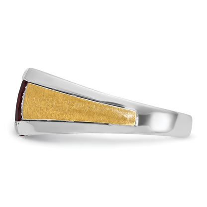14k Two-tone Gold Men's Satin Created Ruby and 1/20 carat Diamond Complete Ring