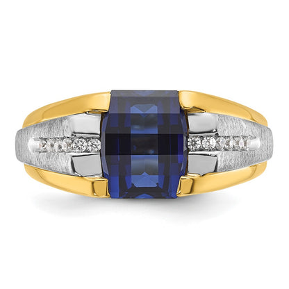 10K Two-Tone Ibgoodman Men'S Cr. Sapphire And Diamond Complete Ring