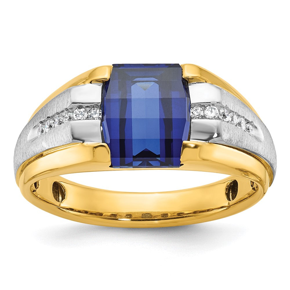 10K Two-Tone Ibgoodman Men'S Cr. Sapphire And Diamond Complete Ring