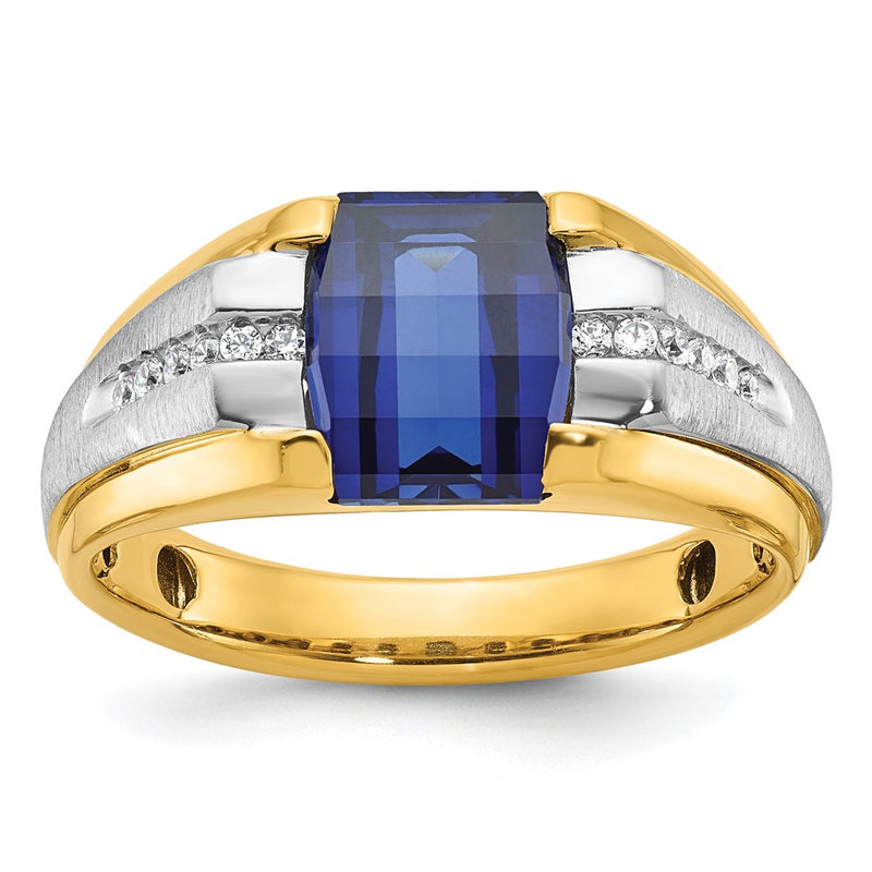 10K Two-Tone Ibgoodman Men'S Cr. Sapphire And Diamond Complete Ring