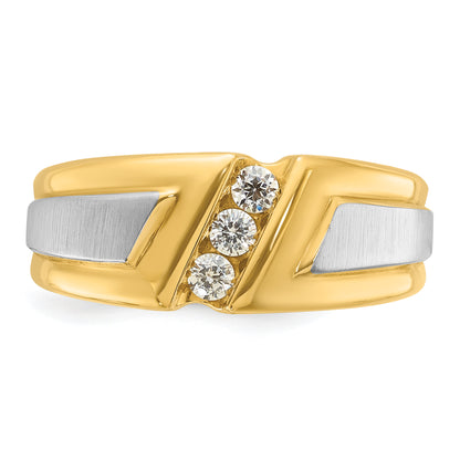 10K Two-Tone Ibgoodman Men'S Polished And Satin 3-Stone Ring Mounting