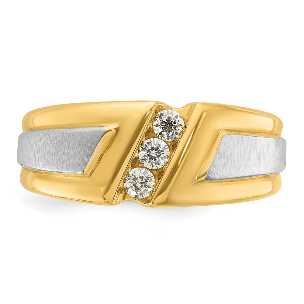 10K Two-Tone Ibgoodman Men'S Polished And Satin 3-Stone 1/4 Carat A Quality Diamond Ring