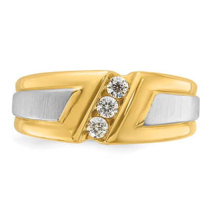 10K Two-Tone Ibgoodman Men'S Polished And Satin 3-Stone 1/4 Carat A Quality Diamond Ring