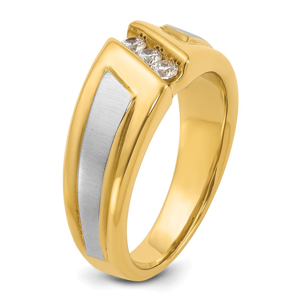 10K Two-Tone Ibgoodman Men'S Polished And Satin 3-Stone 1/4 Carat A Quality Diamond Ring