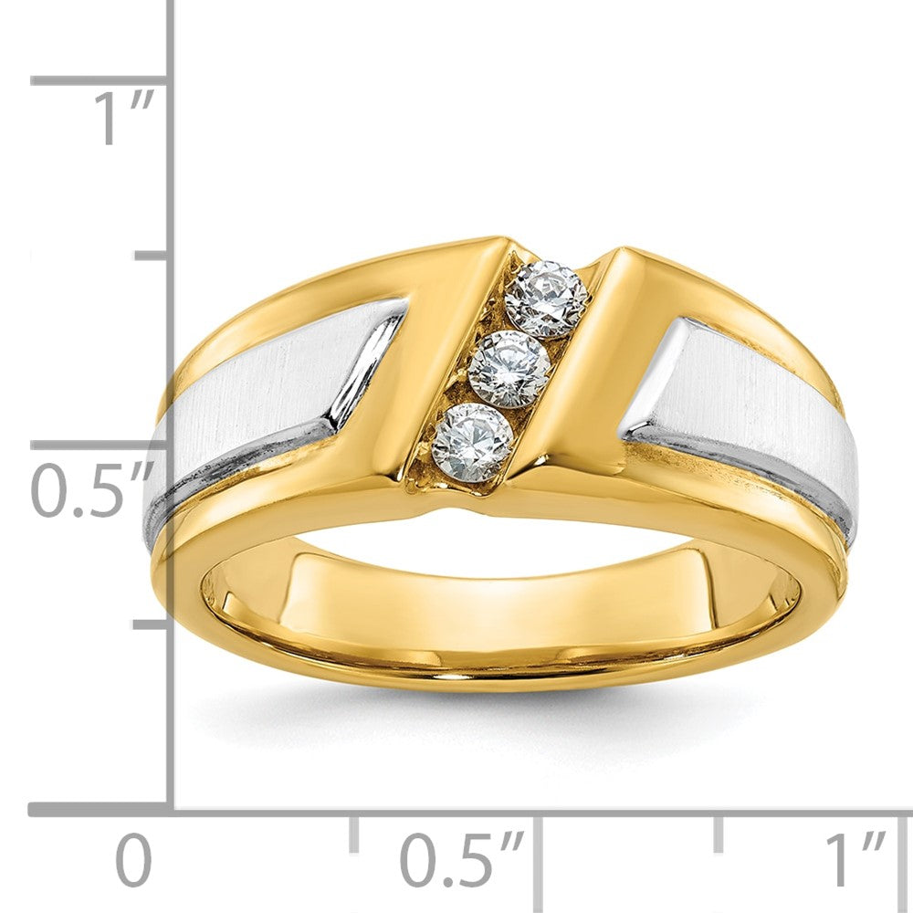 10K Two-Tone Ibgoodman Men'S Polished And Satin 3-Stone 1/4 Carat A Quality Diamond Ring