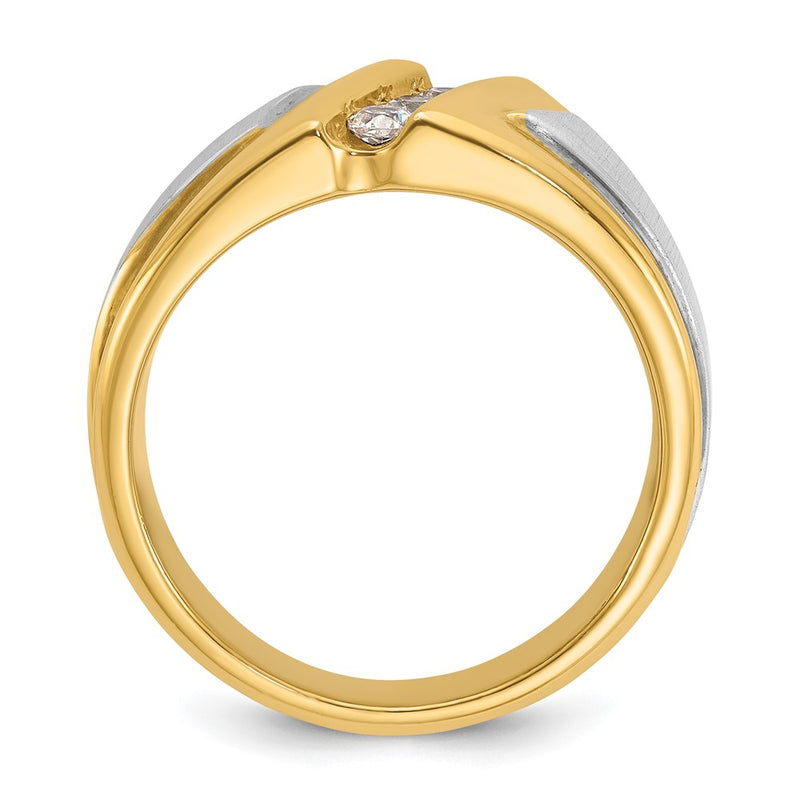 14k Two-tone Gold Men's Polished and Satin 1/4 carat Diamond Complete Ring
