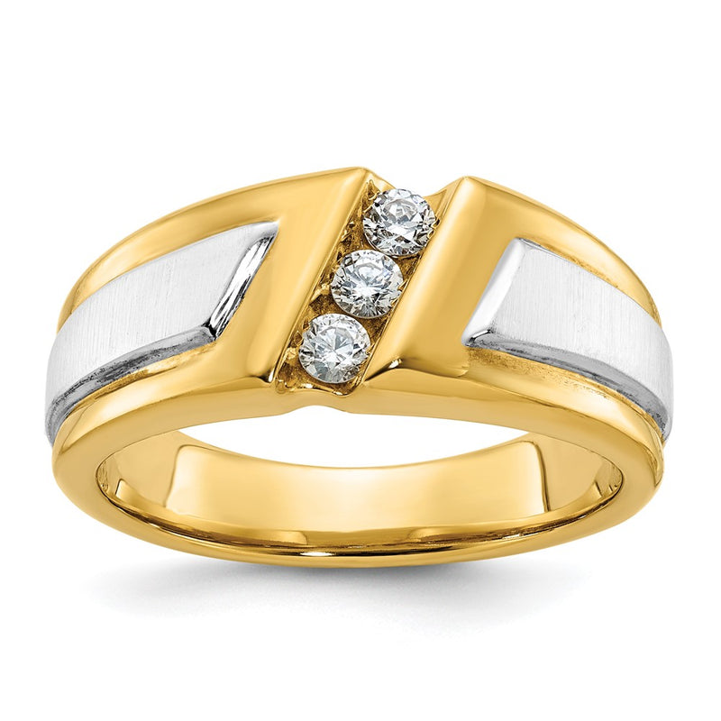 14k Two-tone Gold Men's Polished and Satin 1/4 carat Diamond Complete Ring