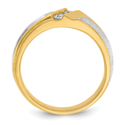 14k Two-tone Gold Men's Polished and Satin 1/4 carat Diamond Complete Ring