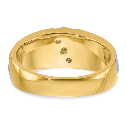 14k Two-tone Gold Men's Polished and Satin 1/4 carat Diamond Complete Ring