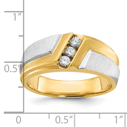 14k Two-tone Gold Men's Polished and Satin 1/4 carat Diamond Complete Ring
