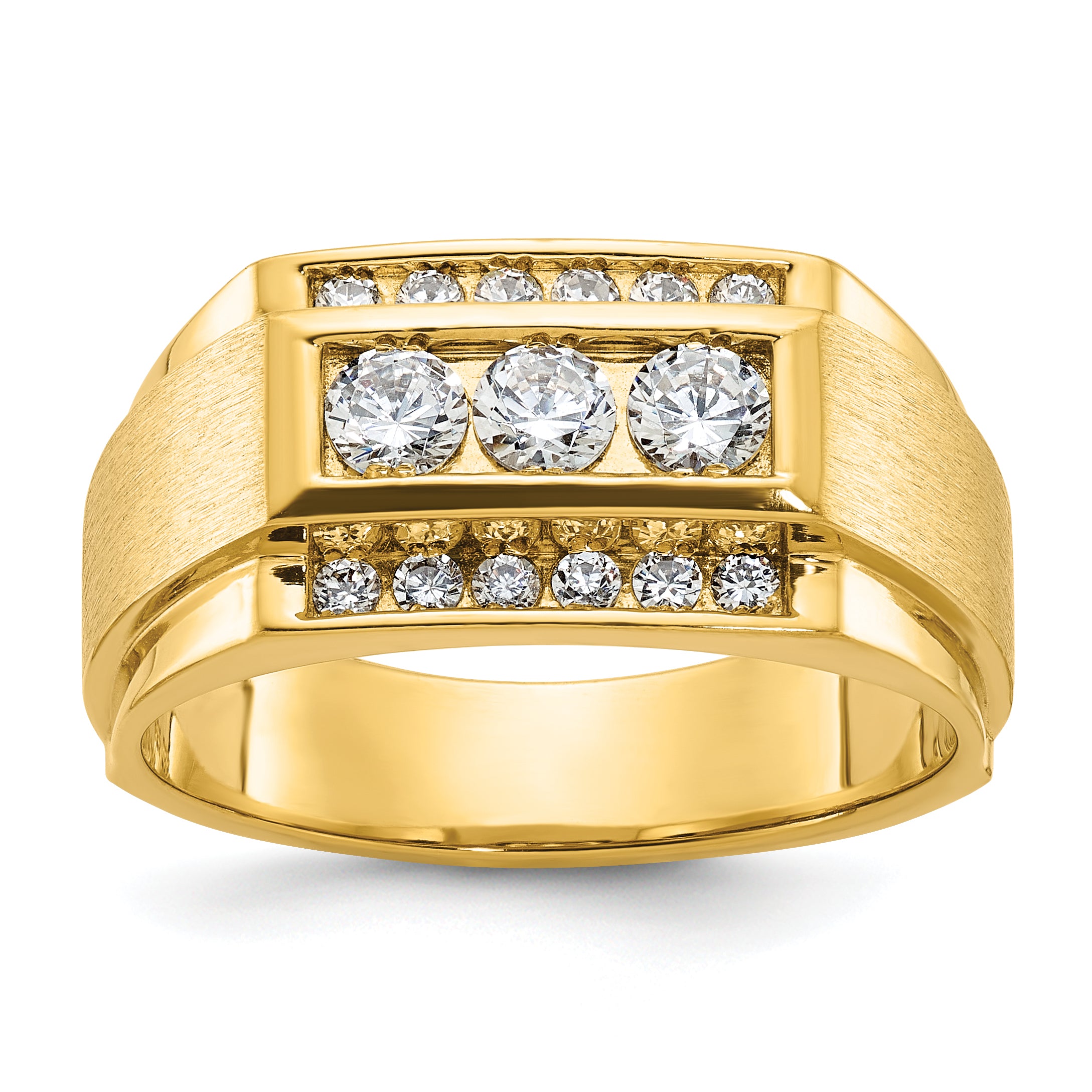 14k Yellow Gold 3/4 Ct. Lab Grown Diamond VS/SI+ G+ Polished and Satin Men's Ring