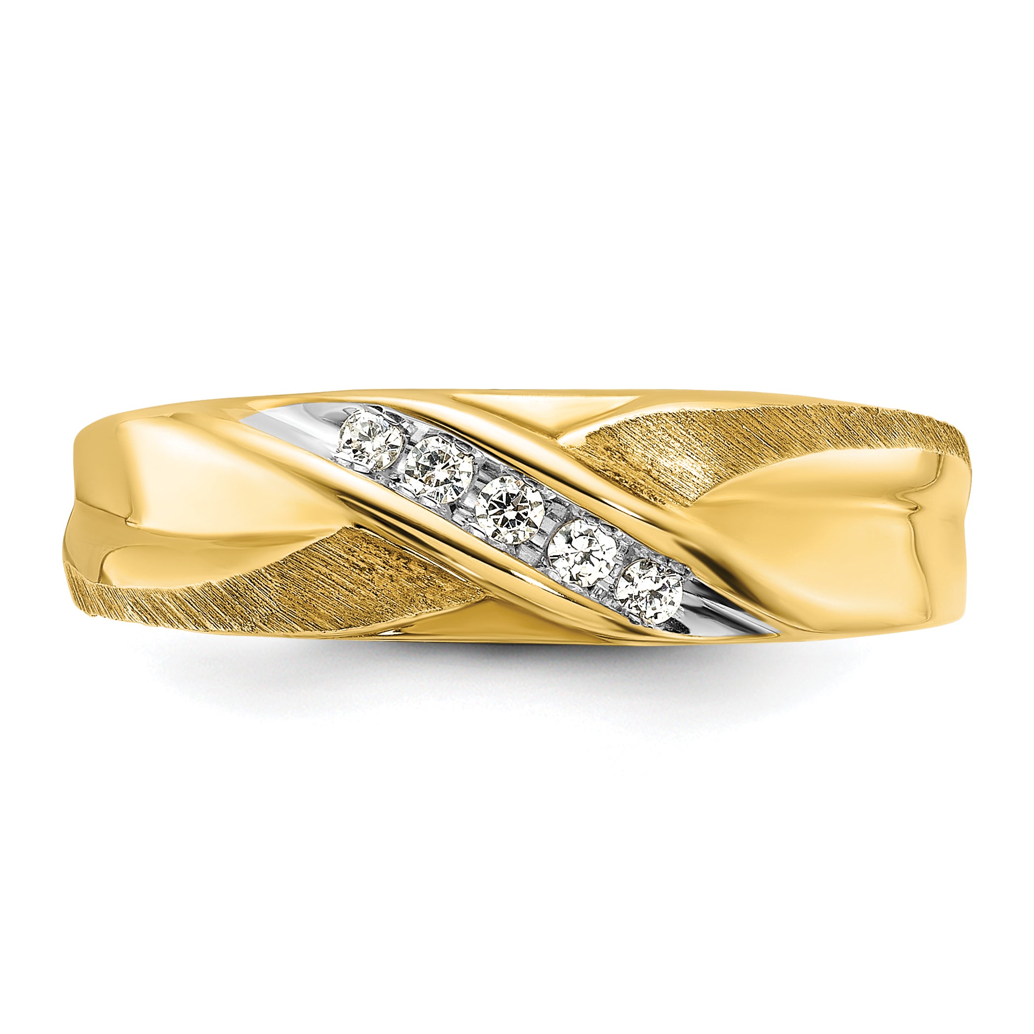 14k Yellow Gold 1/10 Ct. Lab Grown Diamond VS/SI+ G+ Polished and Satin Men's Ring