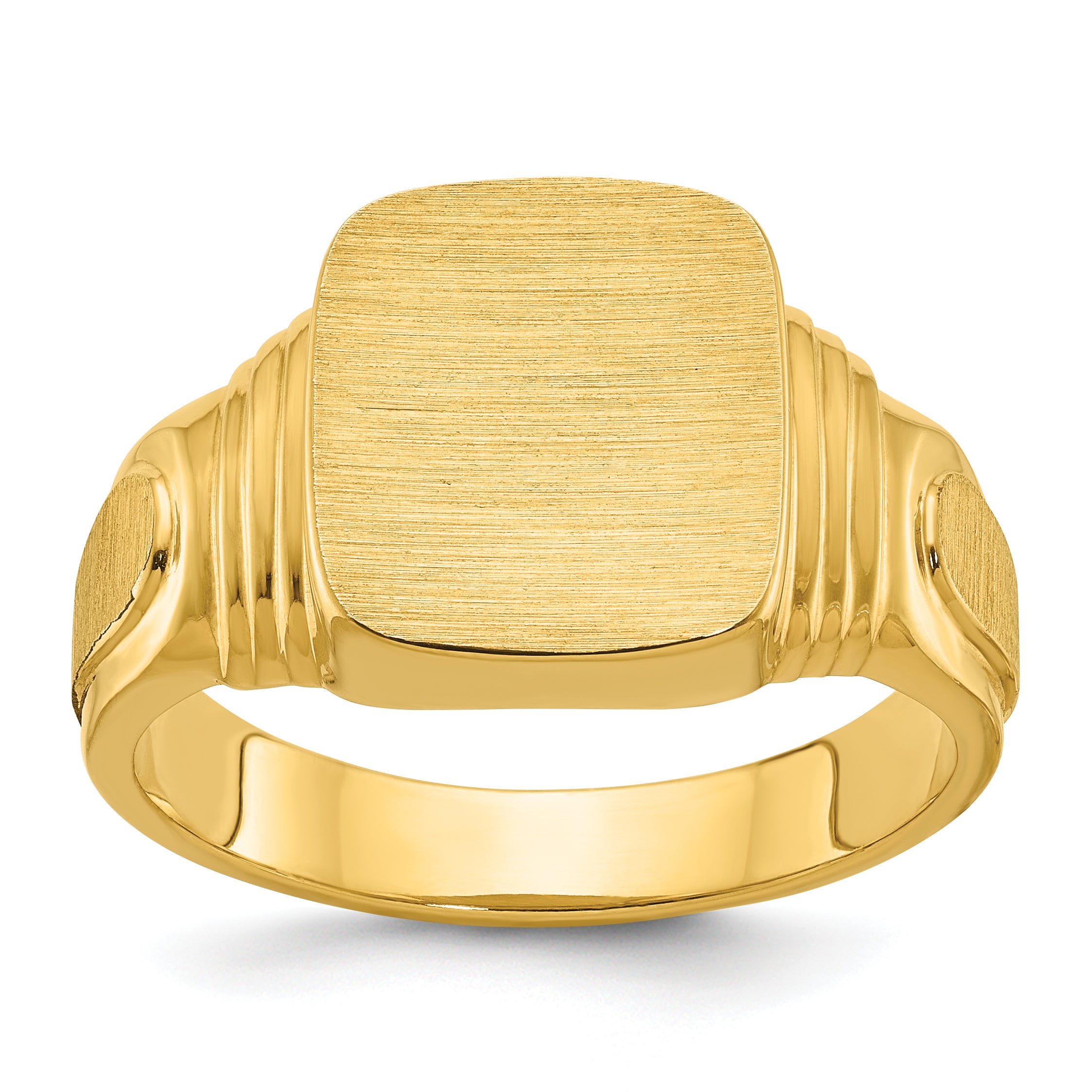 14k Yellow Gold 14x12mm Men's Cushion Signet Ring