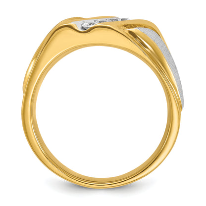14k Two-tone Gold Men's Polished and Satin 1/4 carat Diamond Complete Ring