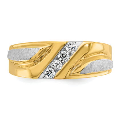 14k Two-tone Gold Men's Polished and Satin 1/4 carat Diamond Complete Ring