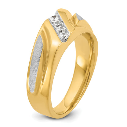 14k Two-tone Gold Men's Polished and Satin 1/4 carat Diamond Complete Ring