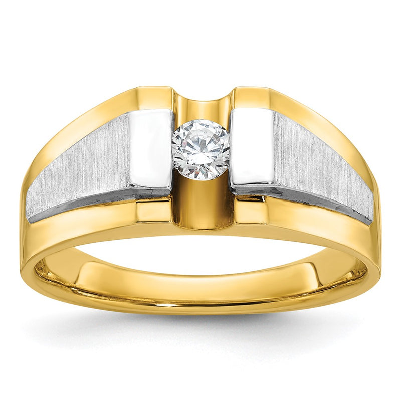 14k Two-tone Gold Men's Polished and Satin 1/4 carat Diamond Complete Ring