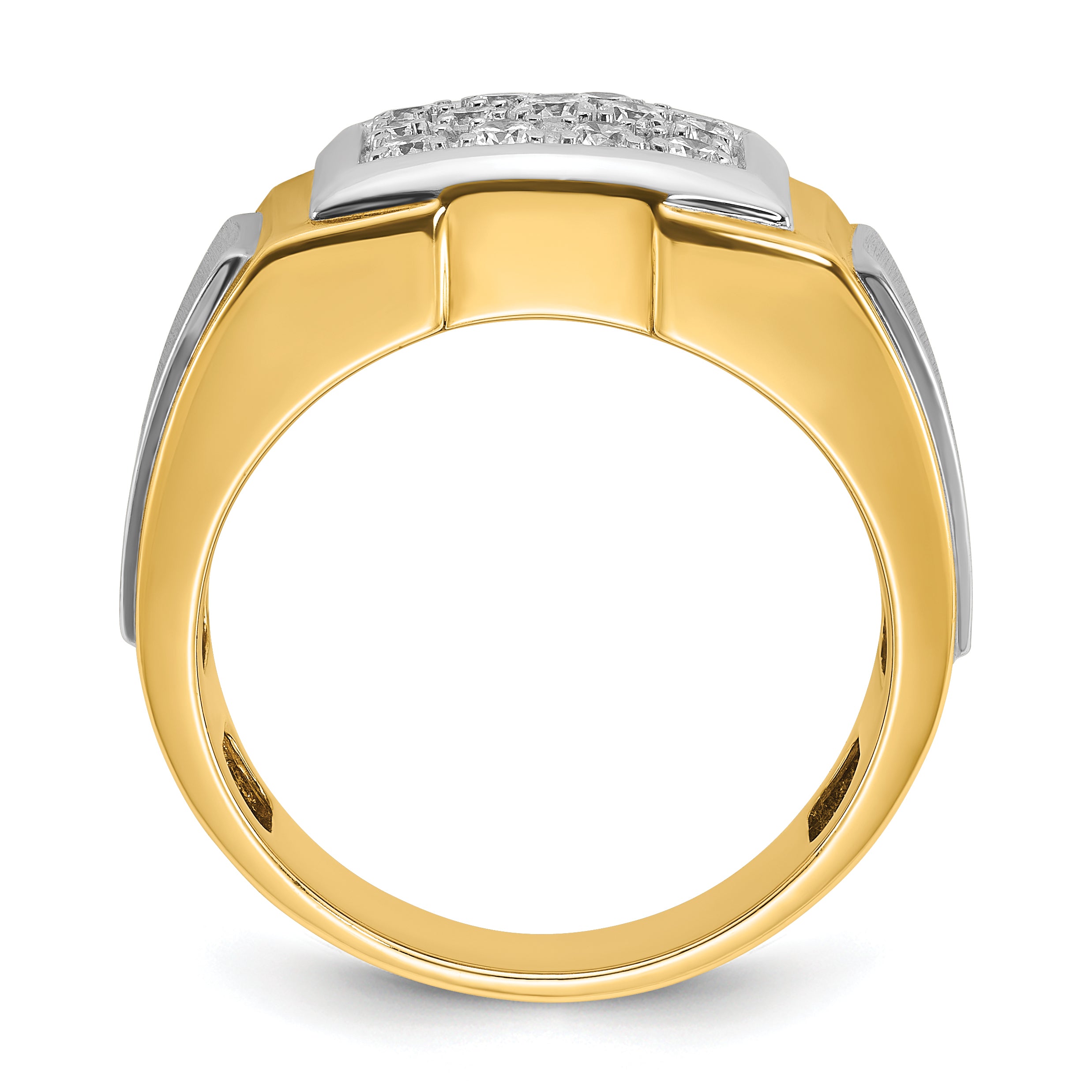 14k Two-tone Gold Men's Satin 1/2 carat Diamond Cluster Complete Ring